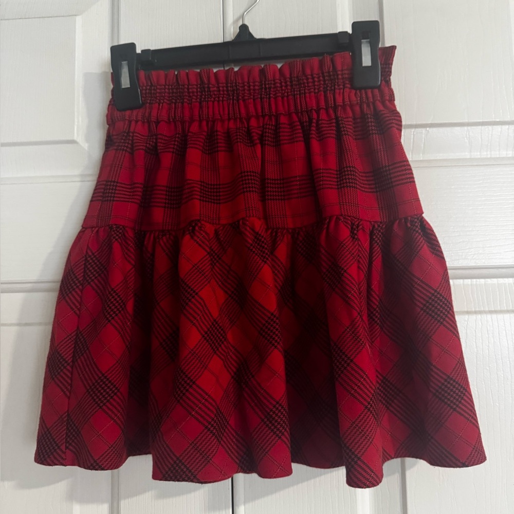 Zara Girls 10Y Plaid Tiered Circle A-line Plaid Mini Skirt Red Black